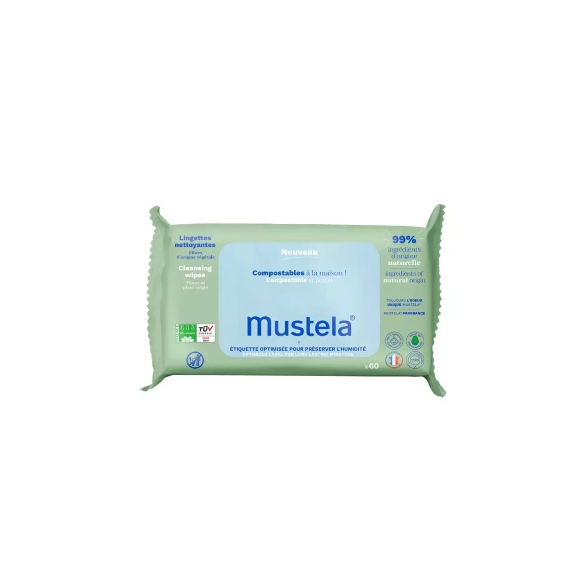 Mustela Lingettes nettoyantes à l&rsquo;avocat Bio 60 unités