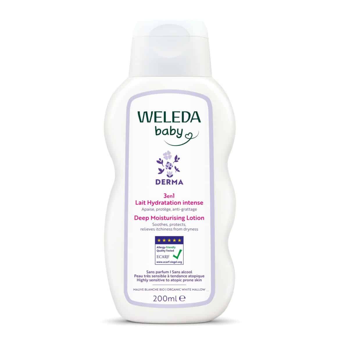 Weleda Baby Derma Lait Hydratation Intense 3en1 à la Mauve blanche Bio 200ml