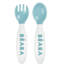 Bebemaman-Beaba-Set de 2 couverts ergonomiques 2ème âge Bleu