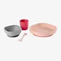 Beaba Set vaisselle 4 pièces silicone - Rose prix Maroc | Bebemaman.ma