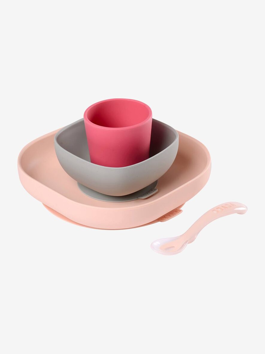 Beaba Set vaisselle 4 pièces silicone – Rose