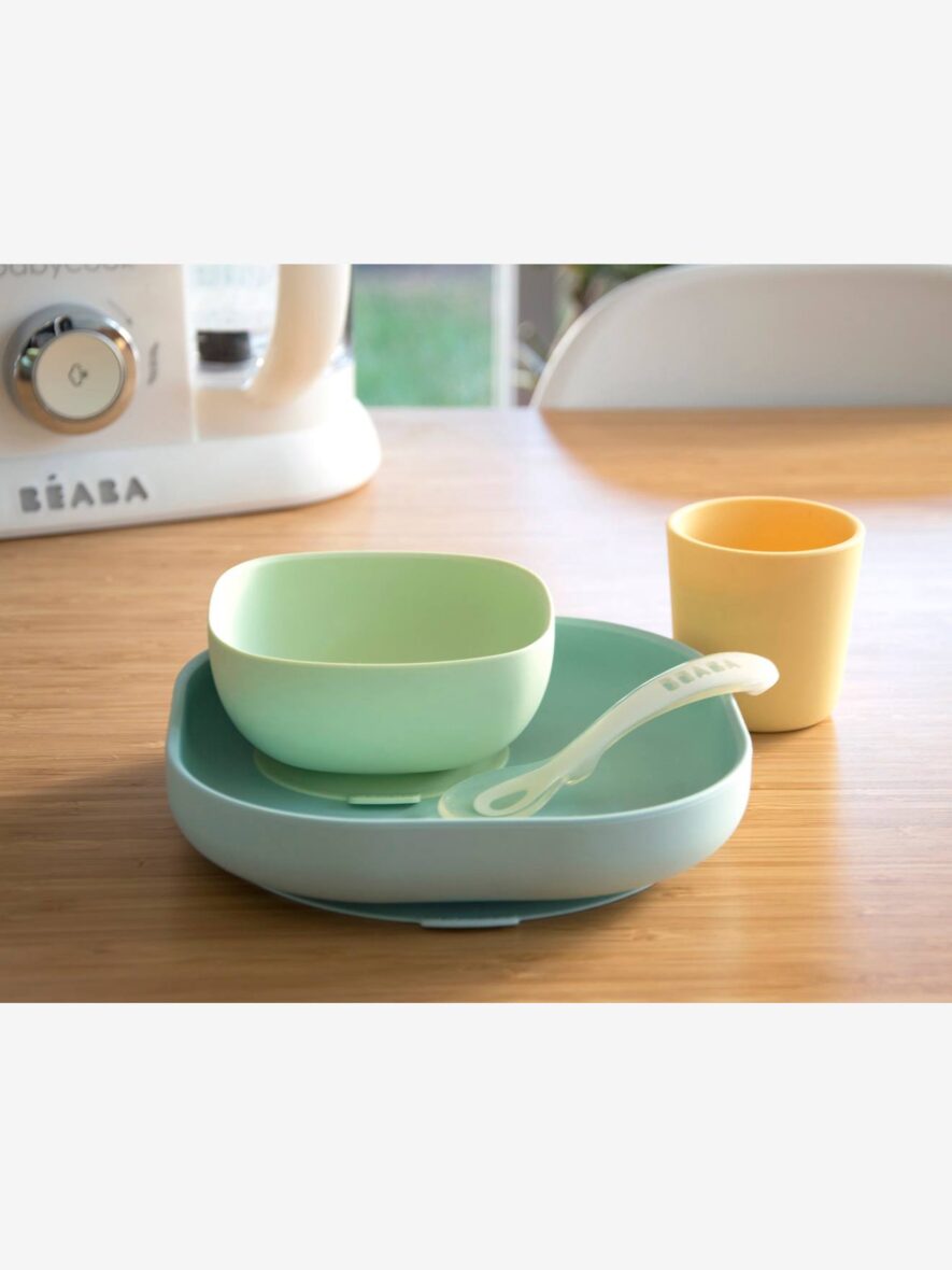 bebemaman-set-vaisselle-4-pieces-silicone-beaba-jaune-2