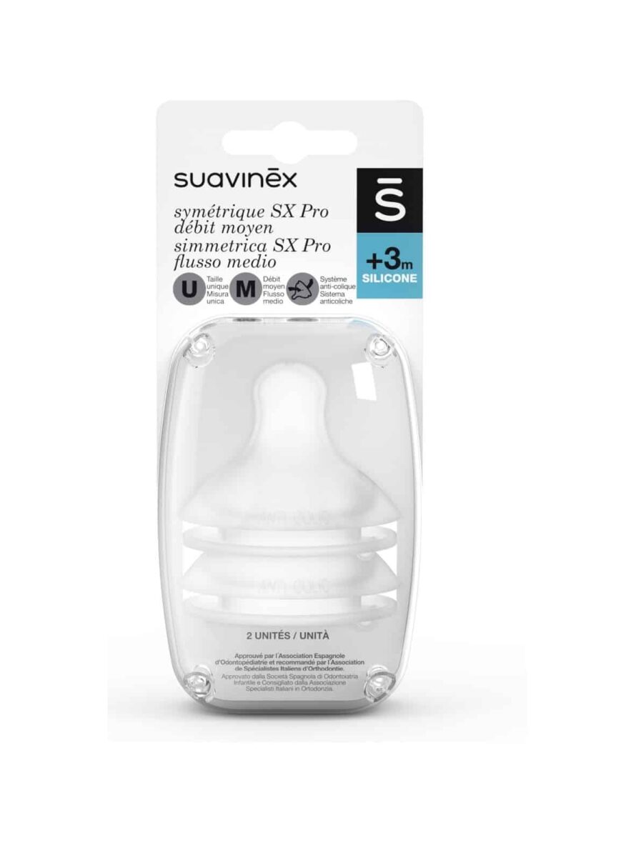 Suavinex Lot de 2 tétines Symétriques SX Pro Débit M 3m+