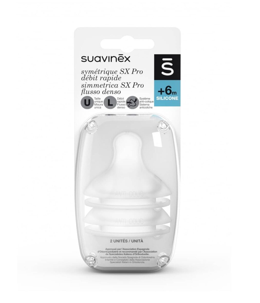 Suavinex Lot de 2 tétines Symétriques SX Pro Débit L 6m+
