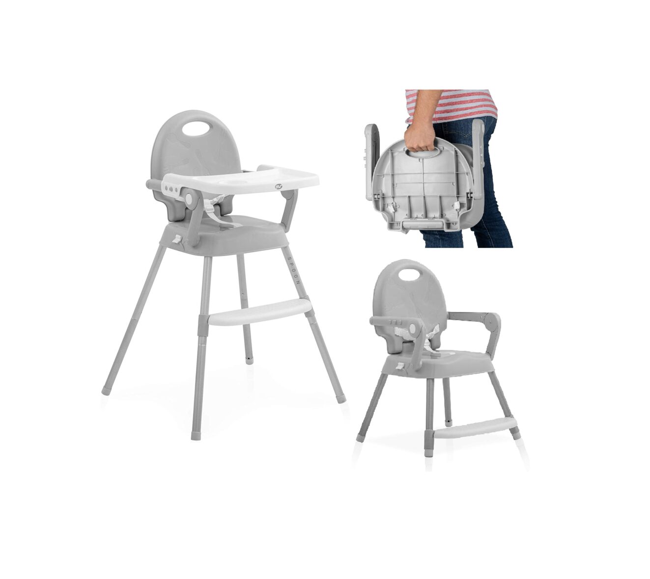MS Chaise haute Spoon pliante 3 en 1 Gris