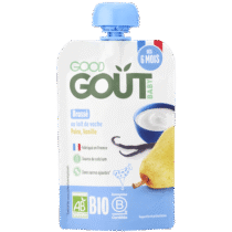Retrouvez Good Goût Gourde Brassé au lait de vache Poire Vanille - dès 6 mois aux meilleurs prix sur Bebemaman.ma