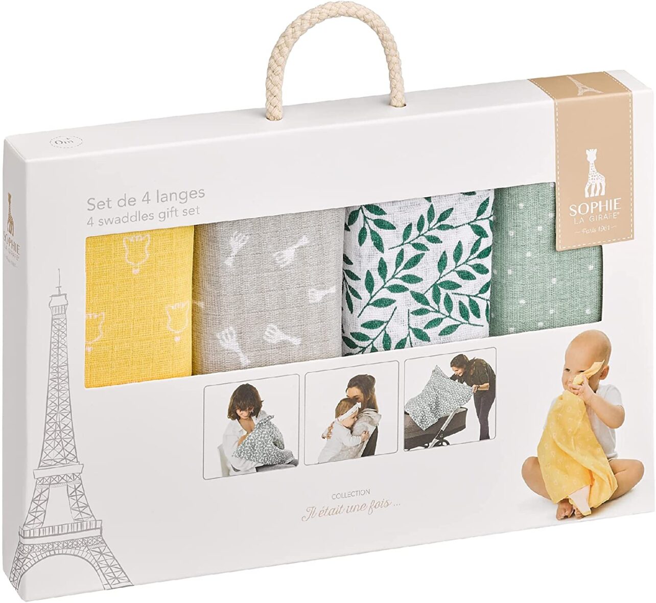 Sophie La Girafe Set de 4 langes 100% coton