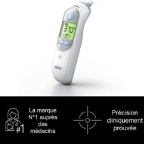 e Braun ThermoScan 7+ mesure la température en 1 seconde avec précision clinique. Technologie Age Precision et ExacTemp. Livré avec 21 embouts jetables. Livraison rapide au Maroc.