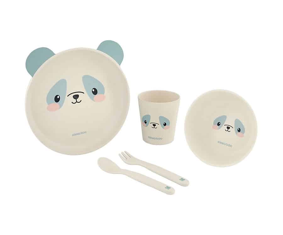Kikkaboo Service de table en bamboo Panda Bleu