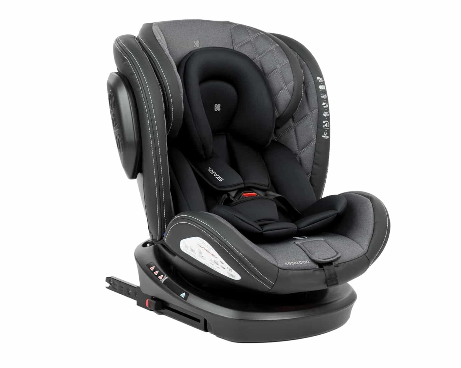 Kikkaboo Siège auto 0-1-2-3 (0-36 kg) Stark Isofix rotatif 360 – Gris Foncé