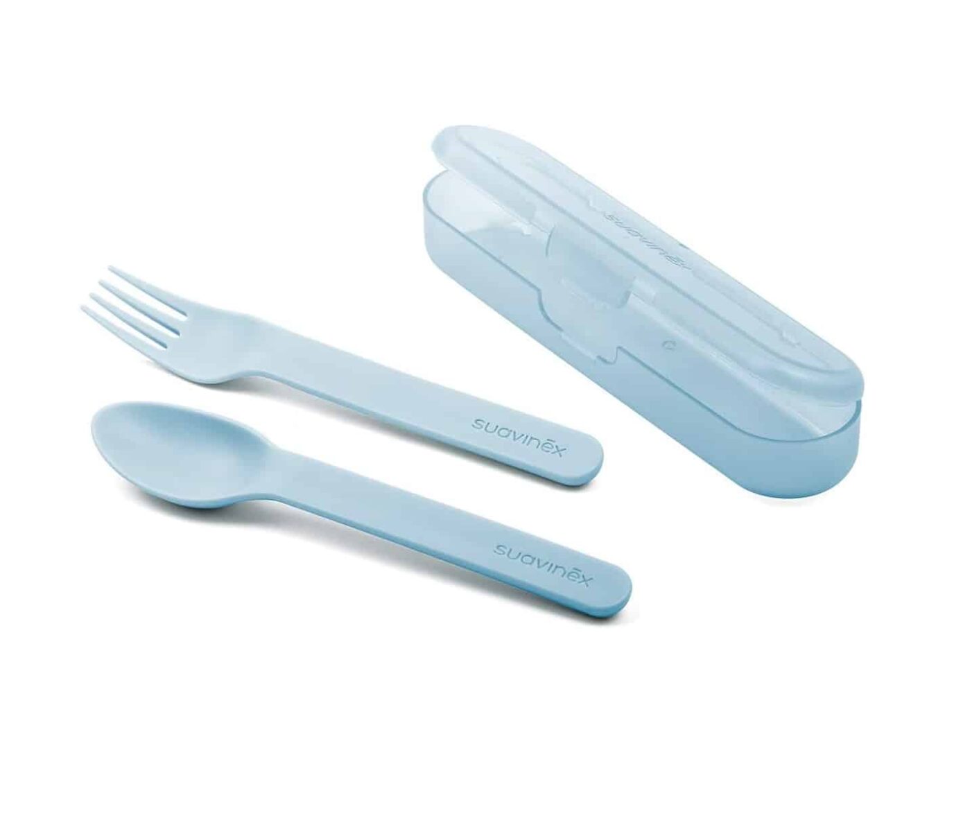 Suavinex ensemble de Cuillère et Fourchette avec étui 12m+ Bleu