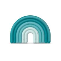 Soulagez les douleurs de la poussée dentaire de votre bébé avec l'anneau de dentition Suavinex en silicone arc-en-ciel bleu. Disponible sur bebemaman.ma.