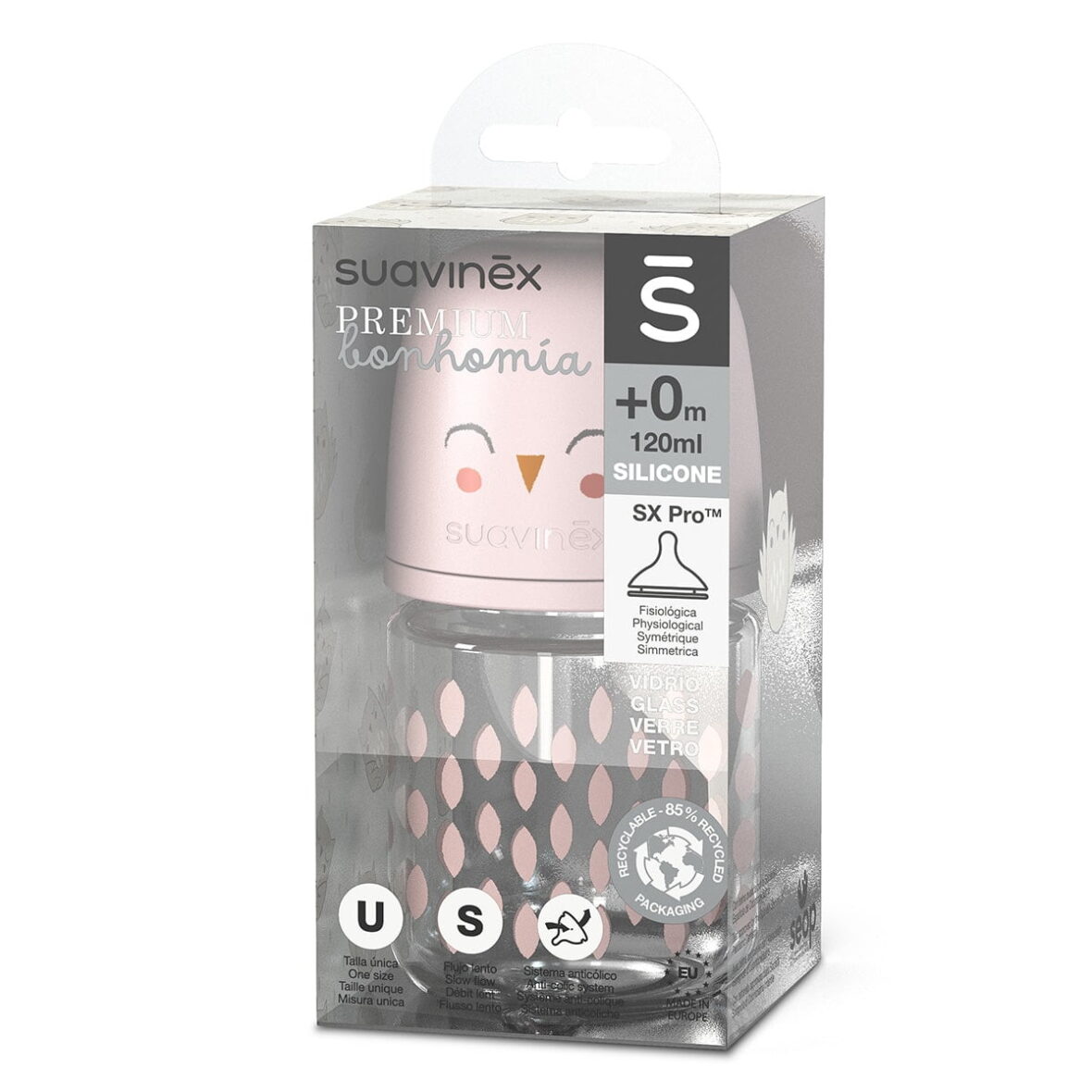 Bebemamamn-Suavinex-Biberon Verre Tétine SX Pro Bonhomia Rose – 120 ml-2
