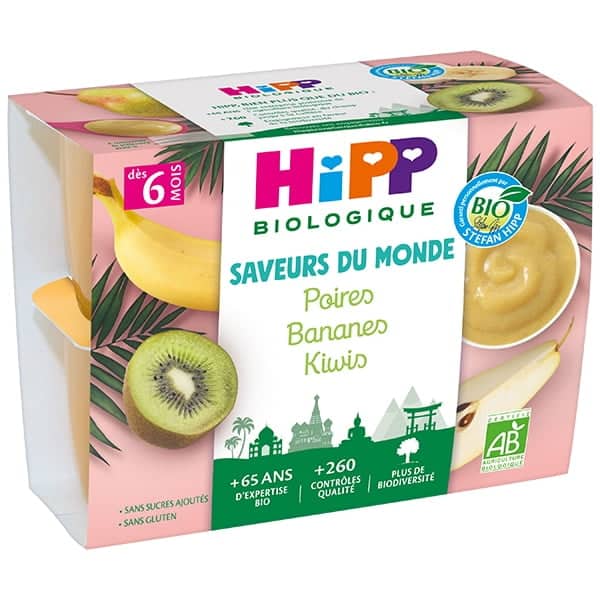Hipp Coupelles Poires Bananes Kiwis 6m+ 4x100g