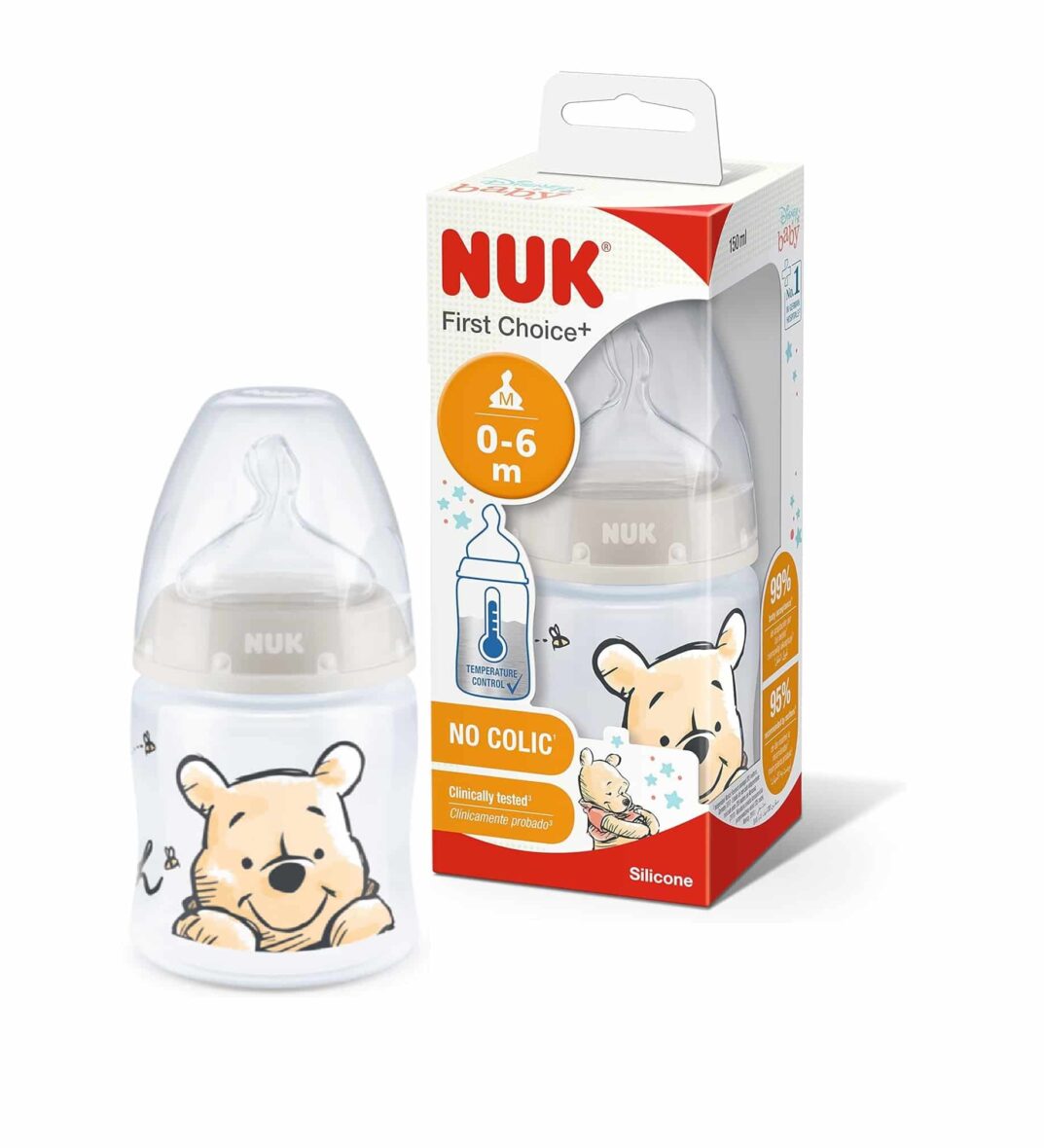 Nuk Biberon first choice+ Température control 150ml 0-6mois Winnie Blanc