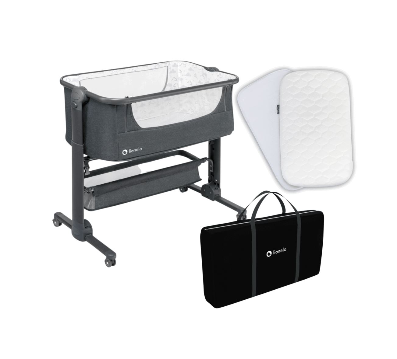 Lionelo Lit Cododo Timon Grey + Matelas supplémentaire Prestige Fiki Miki