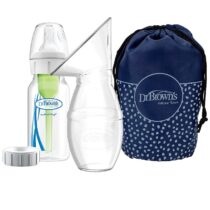 Le tire-lait en silicone MilkFlow de Dr. Brown's offre une expérience d'allaitement discrète et confortable, avec un biberon Options+ anti-colique de 120ml inclus. Parfait pour recueillir le lait maternel en déplacement ou soulager l'engorgement.