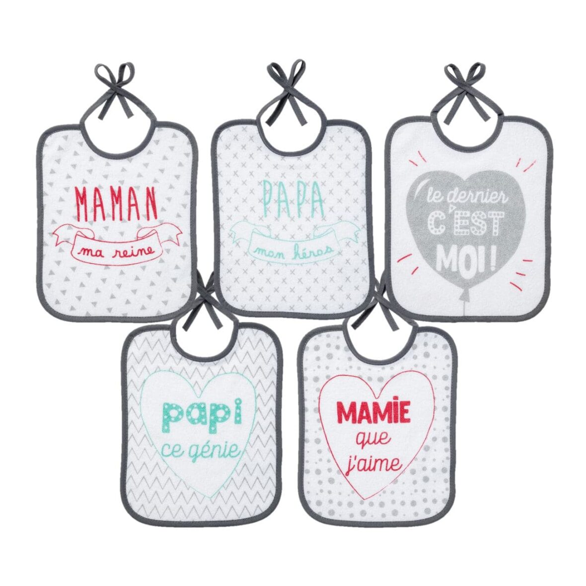 Babycalin Lot de 5 bavoirs naissance Famille
