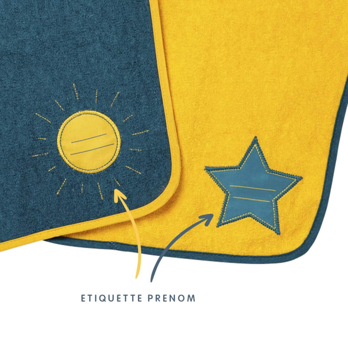 Bebemaman-Babycalin Lot de 2 bavoirs Maternelle Je m&rsquo;Appelle – Soleil + Etoile 1