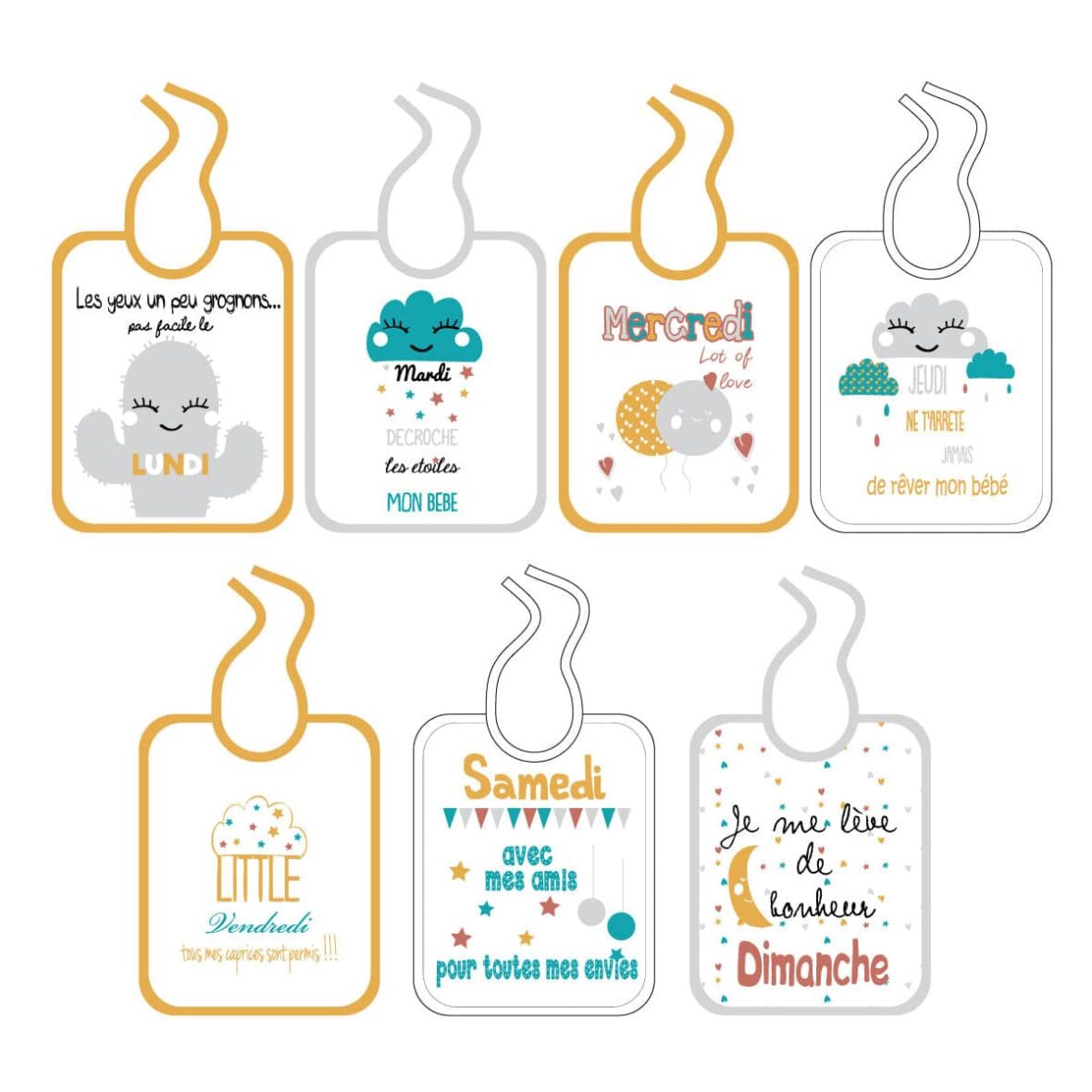 Bebemaman-Babycalin Lot de 7 bavoirs naissance semainiers