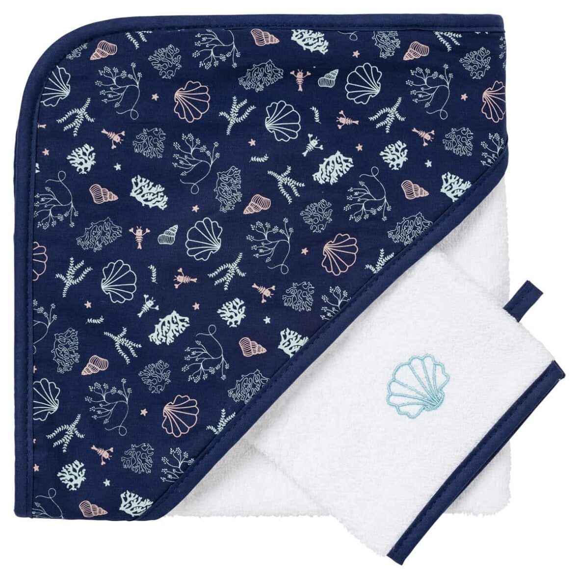 Bebemaman-Little Band Parure de bain 70×70 cm + gant – Seaside Romance 1