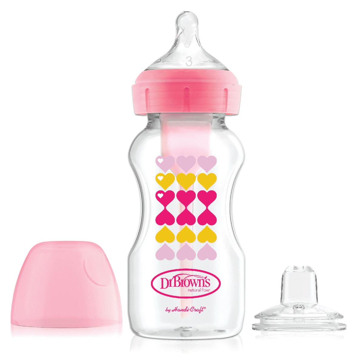 Dr. Brown&rsquo;s Biberon Col étroit 250ml Rose 6m+ (sippy+tétine L3)