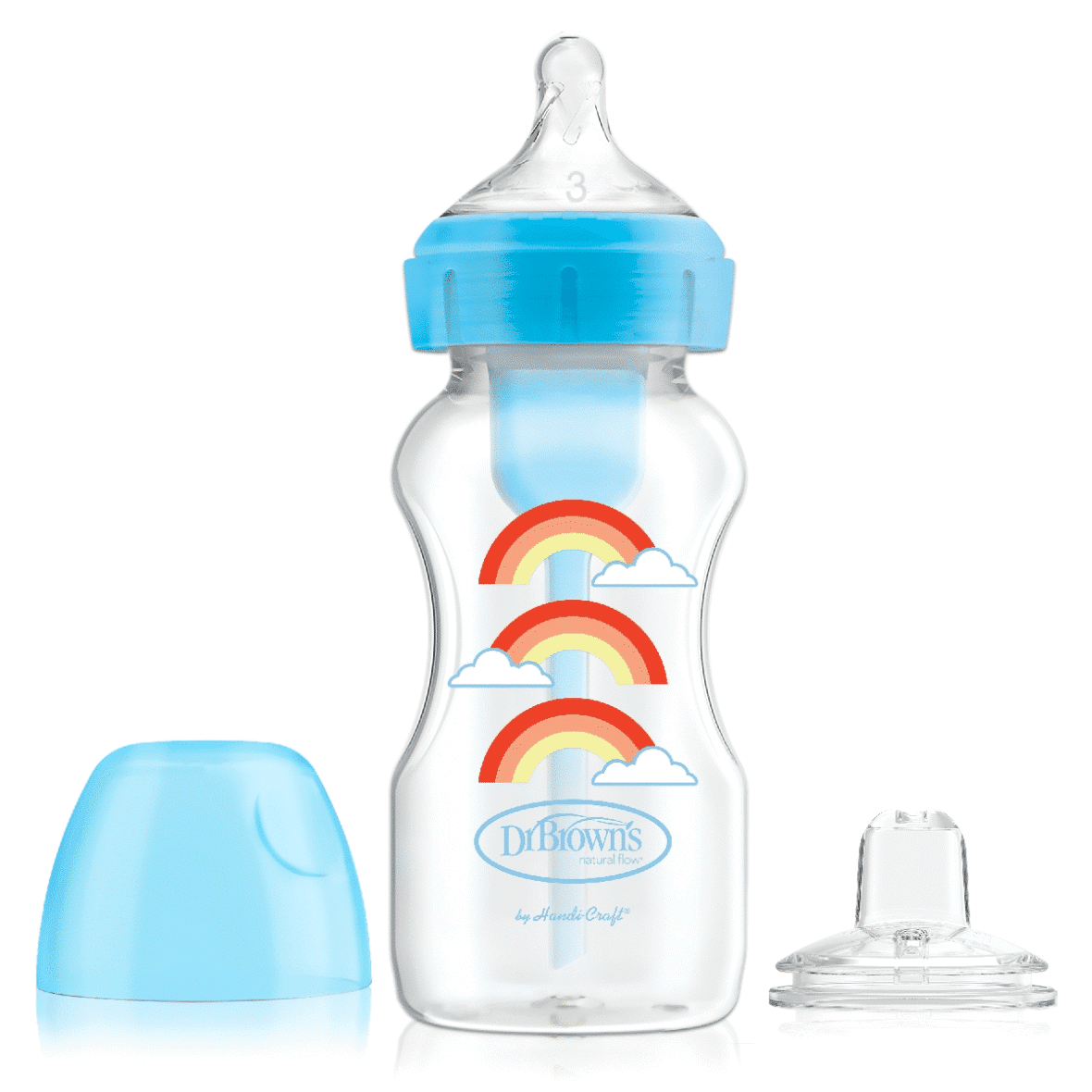 Dr. Brown&rsquo;s Biberon 250ml Col étroit Bleu 6m+ (sippy+tétine L3)