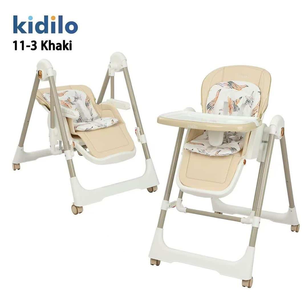 Kidilo Chaise haute avec fonction Balancelle et Relax Gold