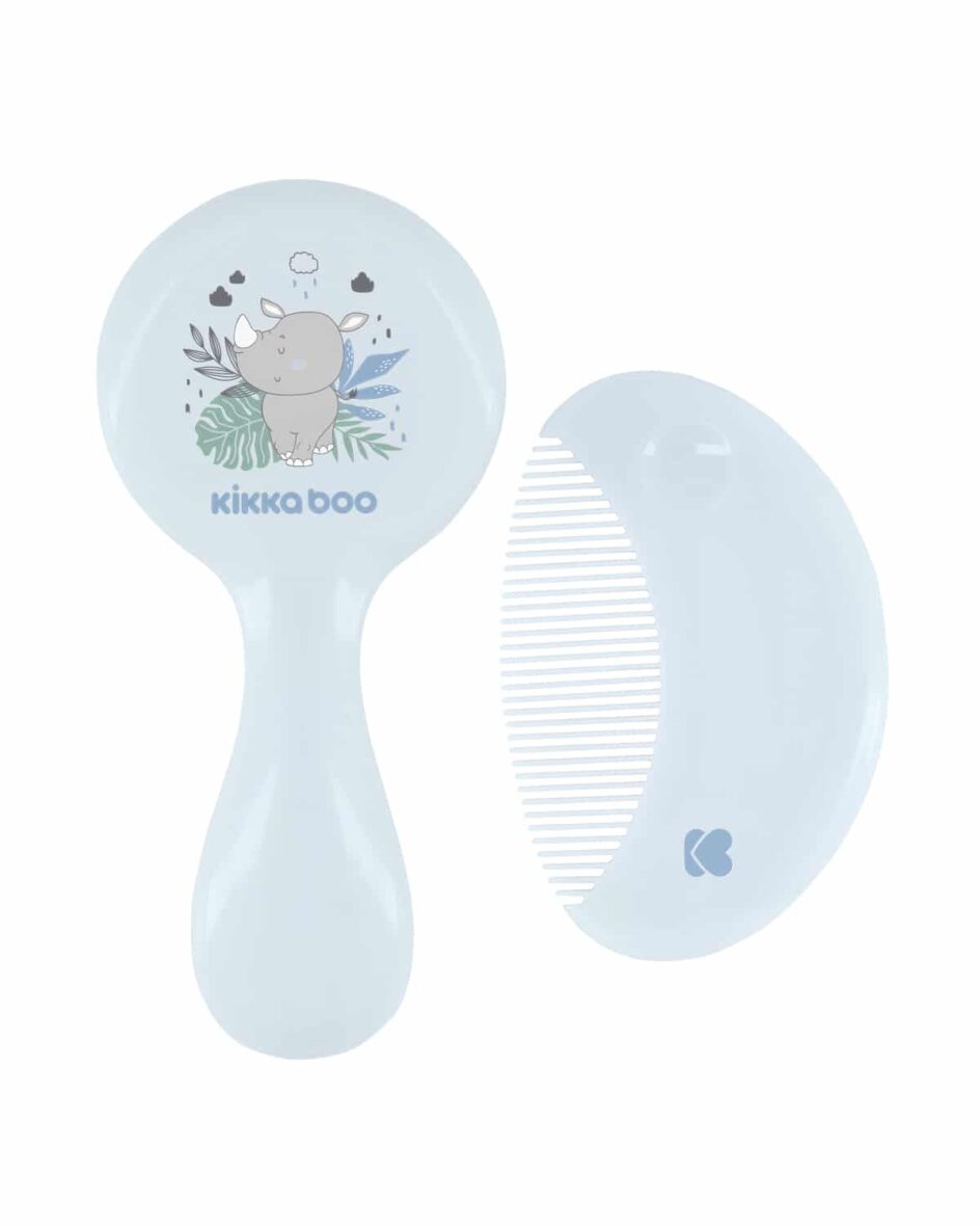 Bebemaman Kikkaboo Peigne et Brosse à poils naturels Bleu 1