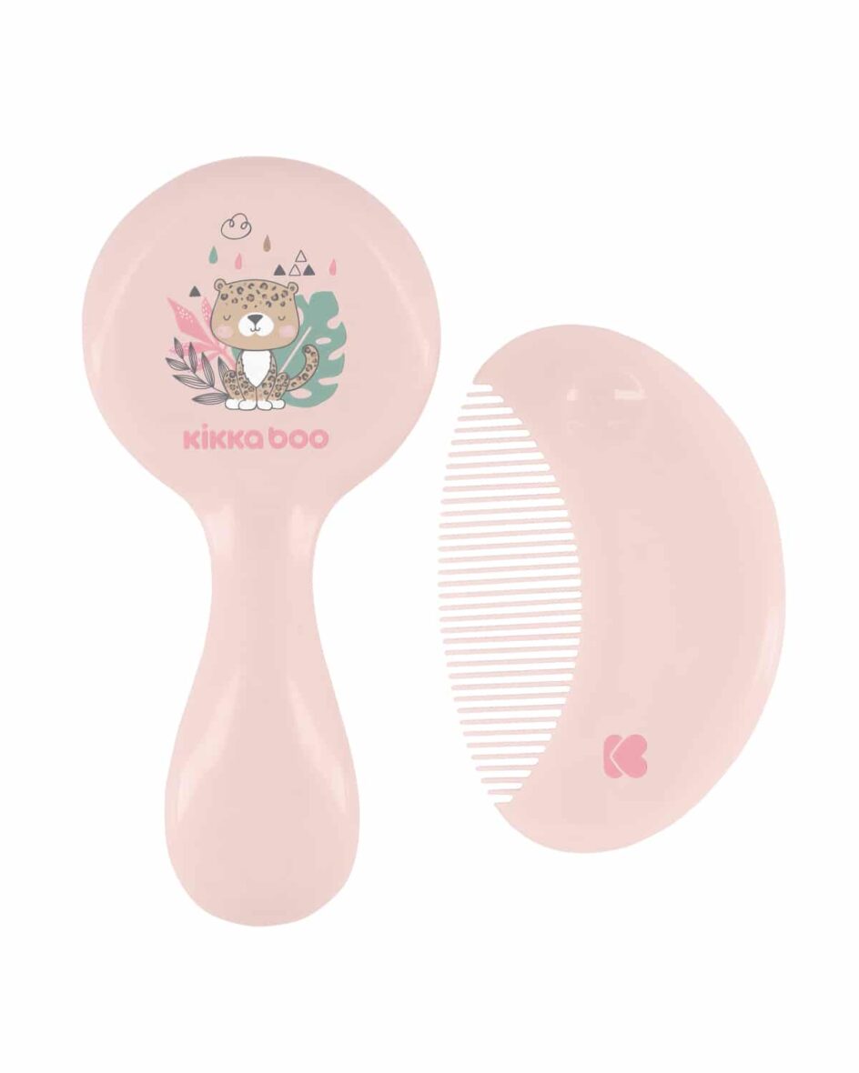 Bebemaman Kikkaboo Peigne et Brosse à poils naturels Rose 1