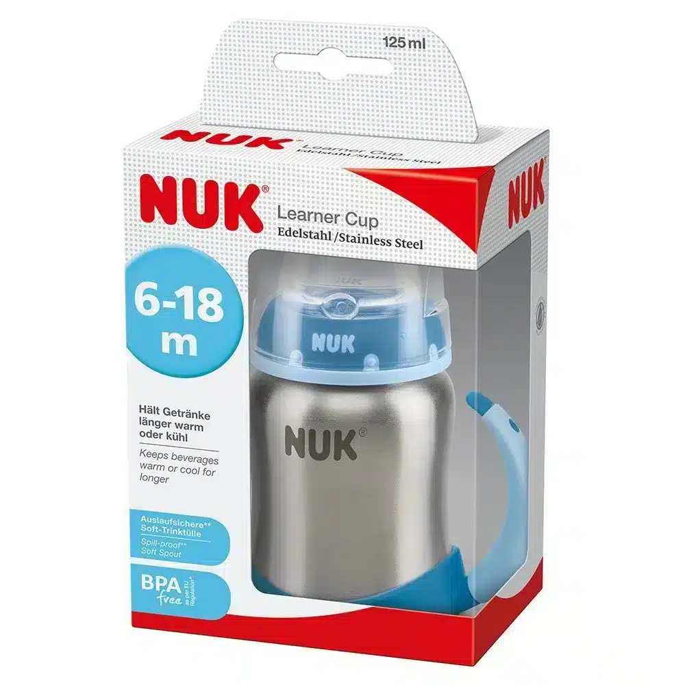Nuk Tasse d’apprentissage en acier inoxydable à bec souple Bleu 1