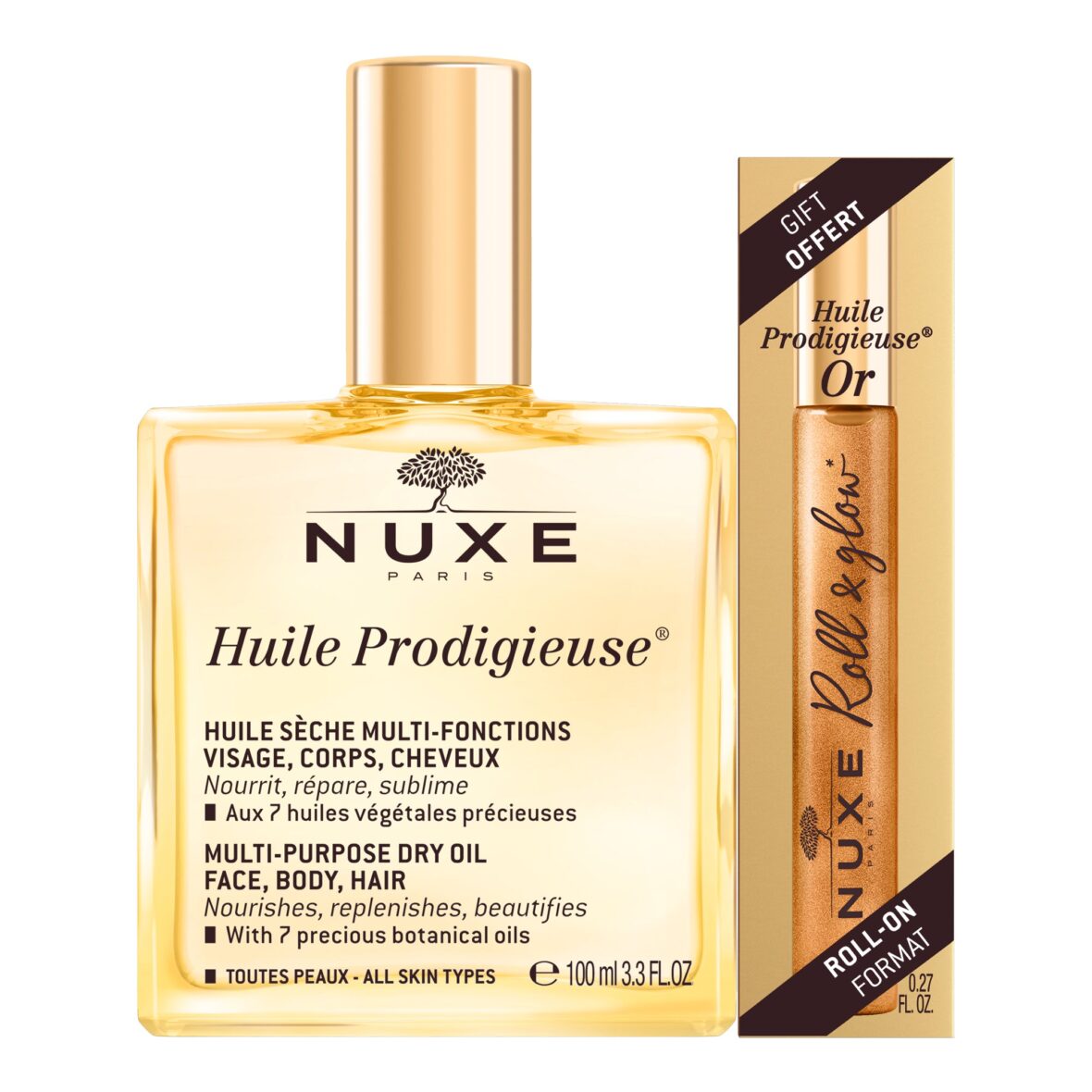 Nuxe Huile Prodigieuse 100 ml & Huile Prodigieuse Or Format Roll-on offert 8ml