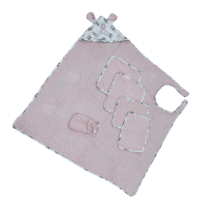 Tablier Sortie de bain 100x100cm + 4 mini serviettes + Gant Couleur Blanc Rose animaux
