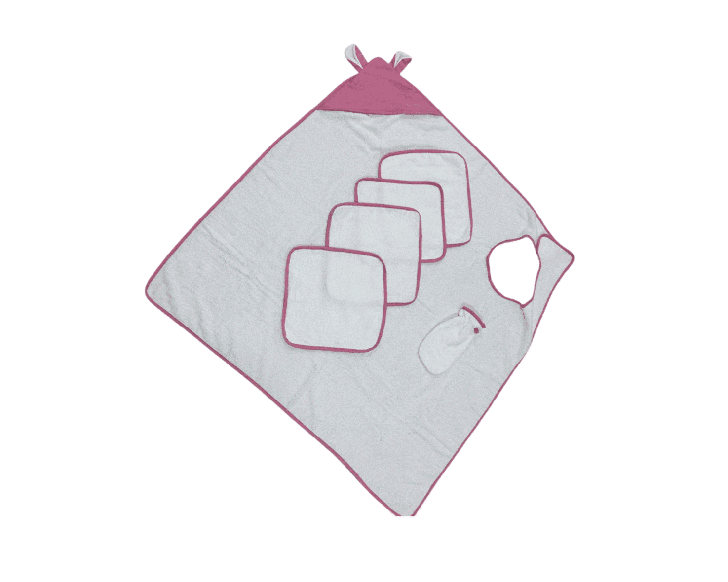 Tablier Sortie de bain 100x100cm + 4 mini serviettes + Gant Couleur Blanc Rose