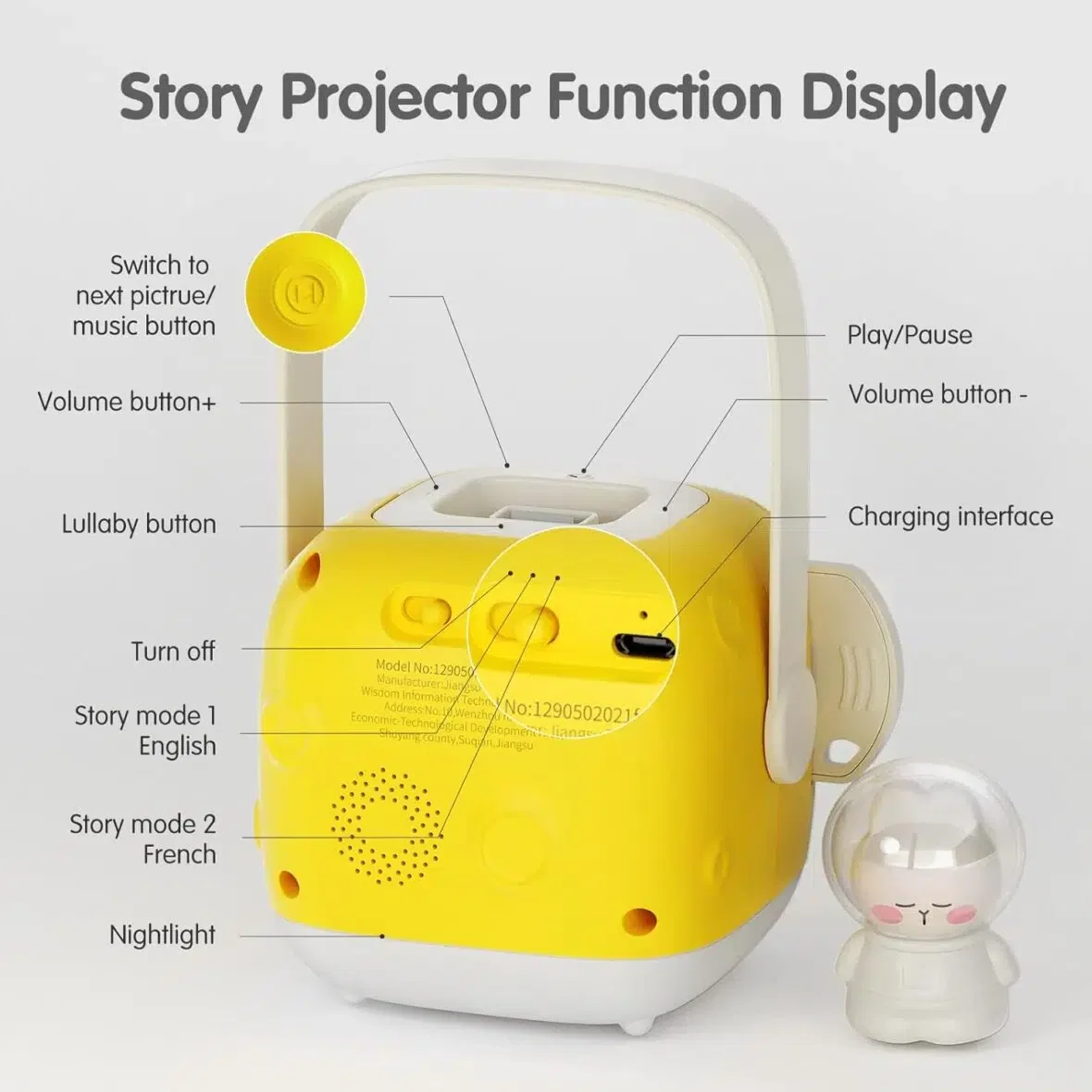 Bebemaman ZzzMoon Conteur des histoires avec Projecteur Jaune 1