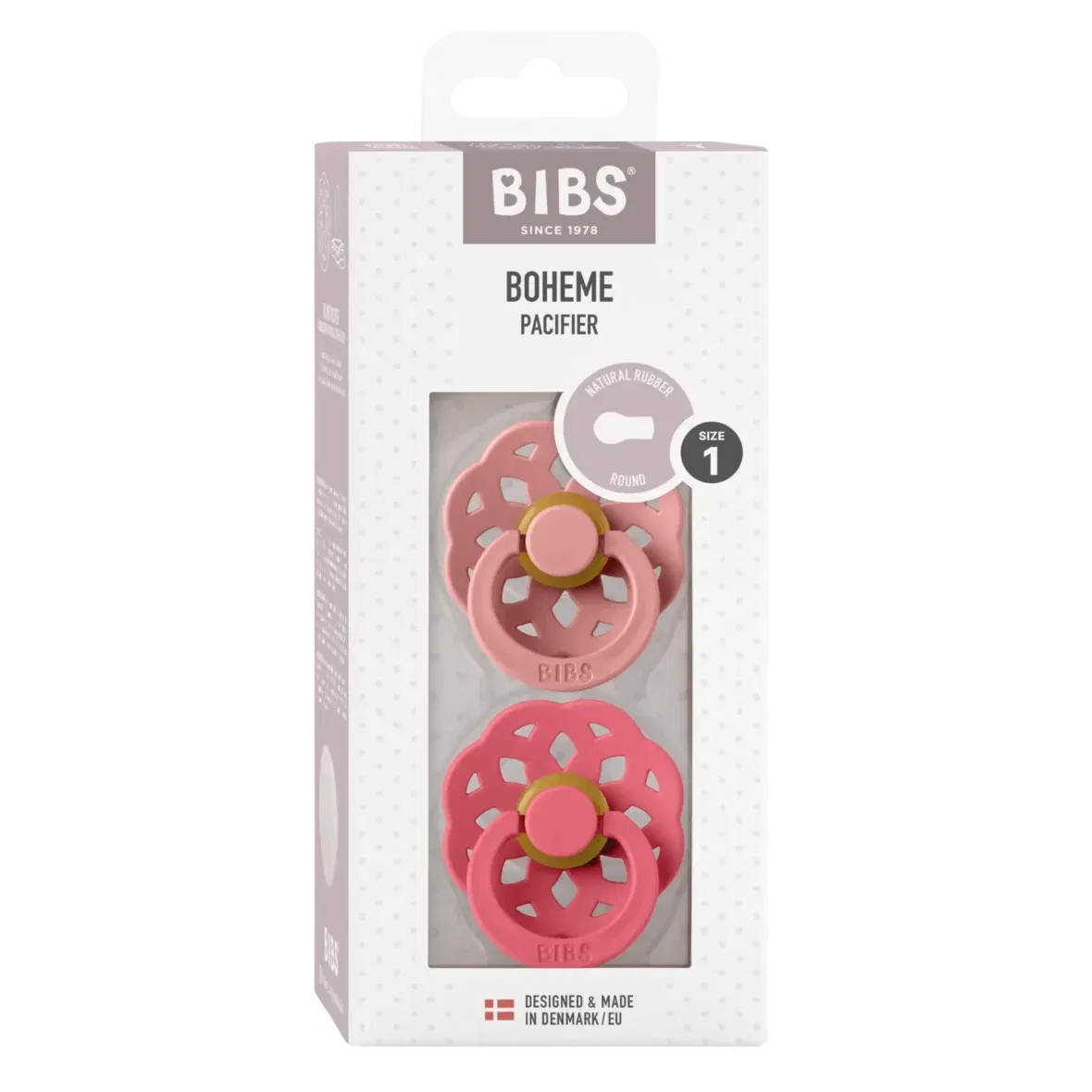Bibs Boheme Round Pacifiers Dusty Pink Coral