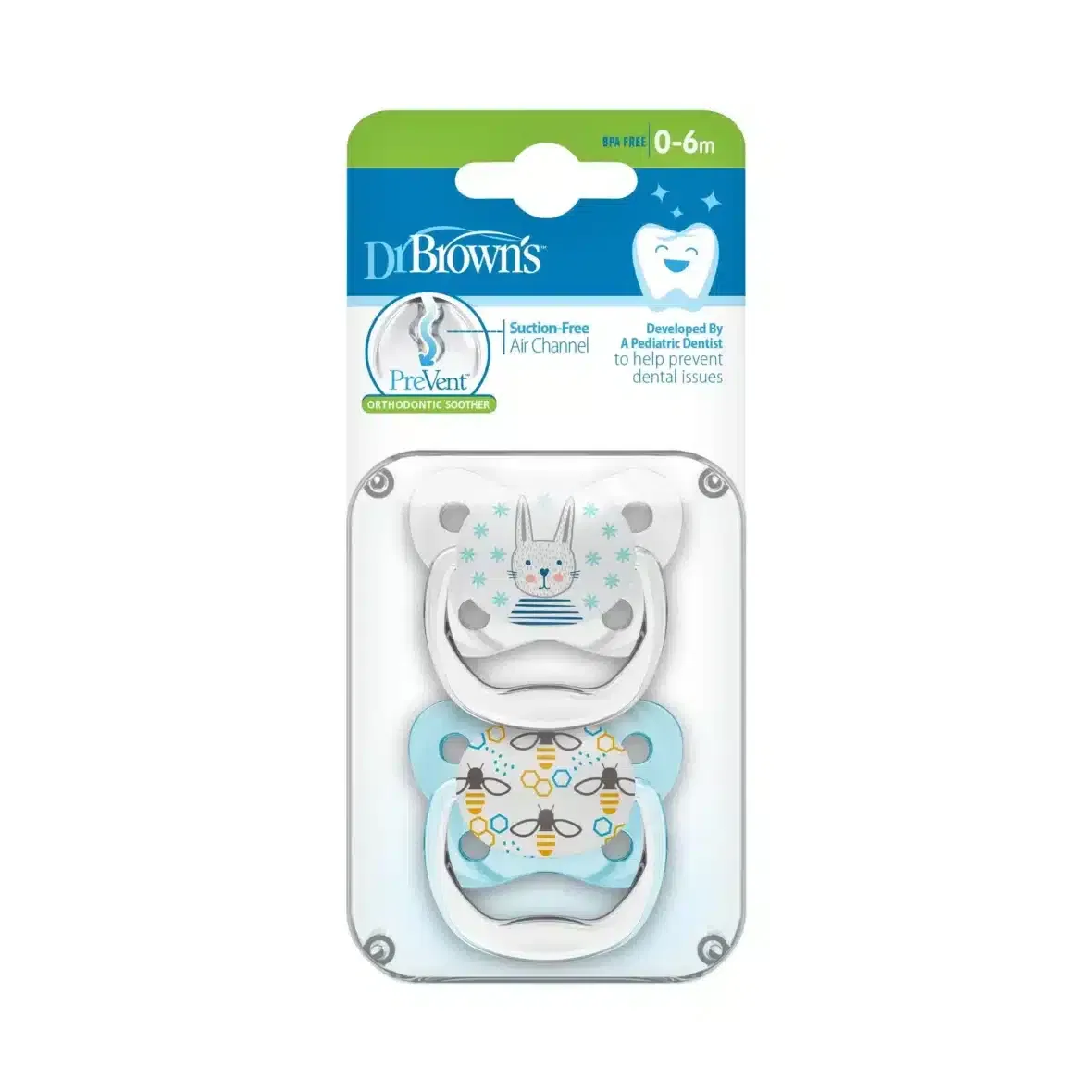 Dr.Brown’s Lot de 2 sucettes PreVent Lapin Bleu/Abeille 0-6mois