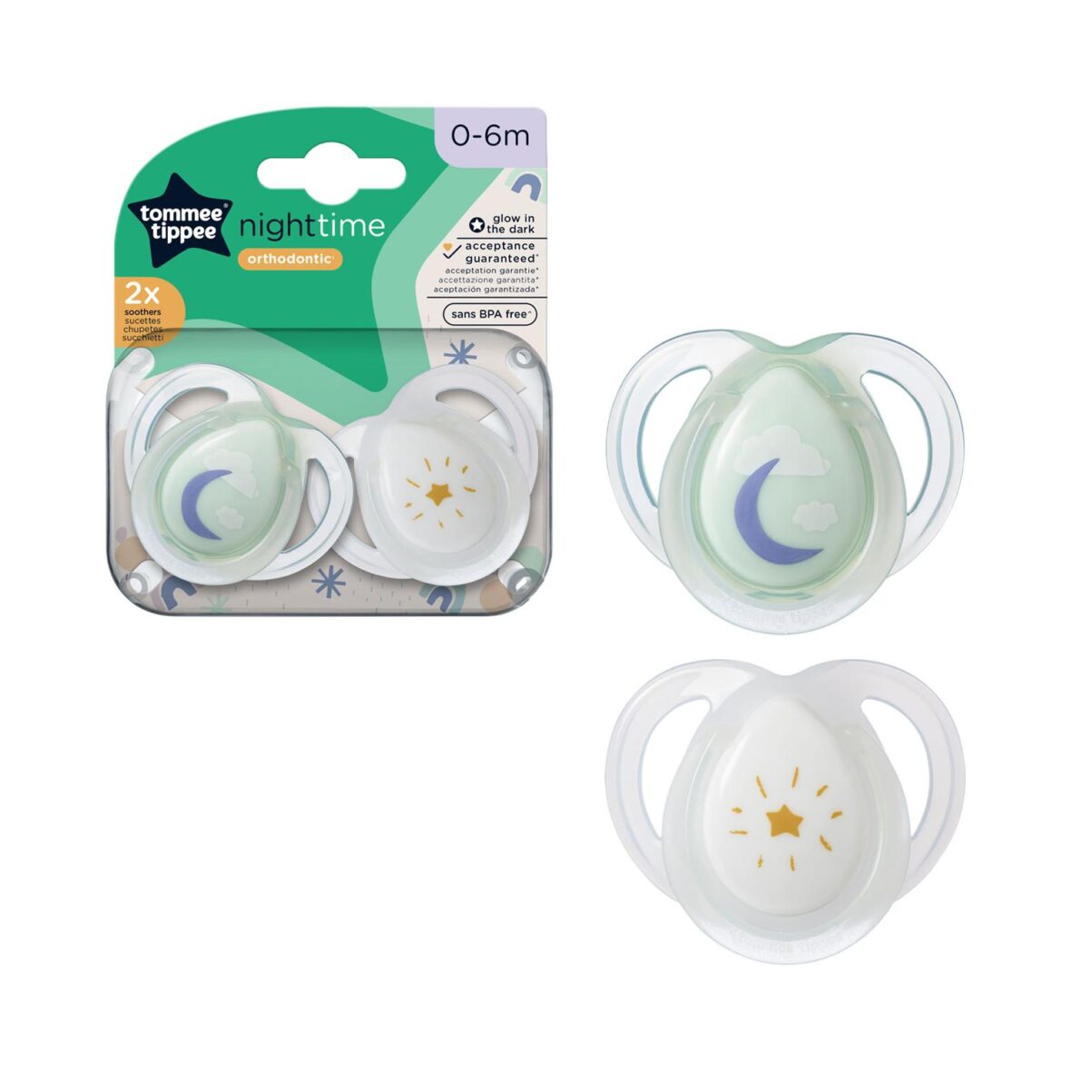 Bebemaman Tommee Tippee Lot de 2 Sucettes Nightime 0-6 mois mixte