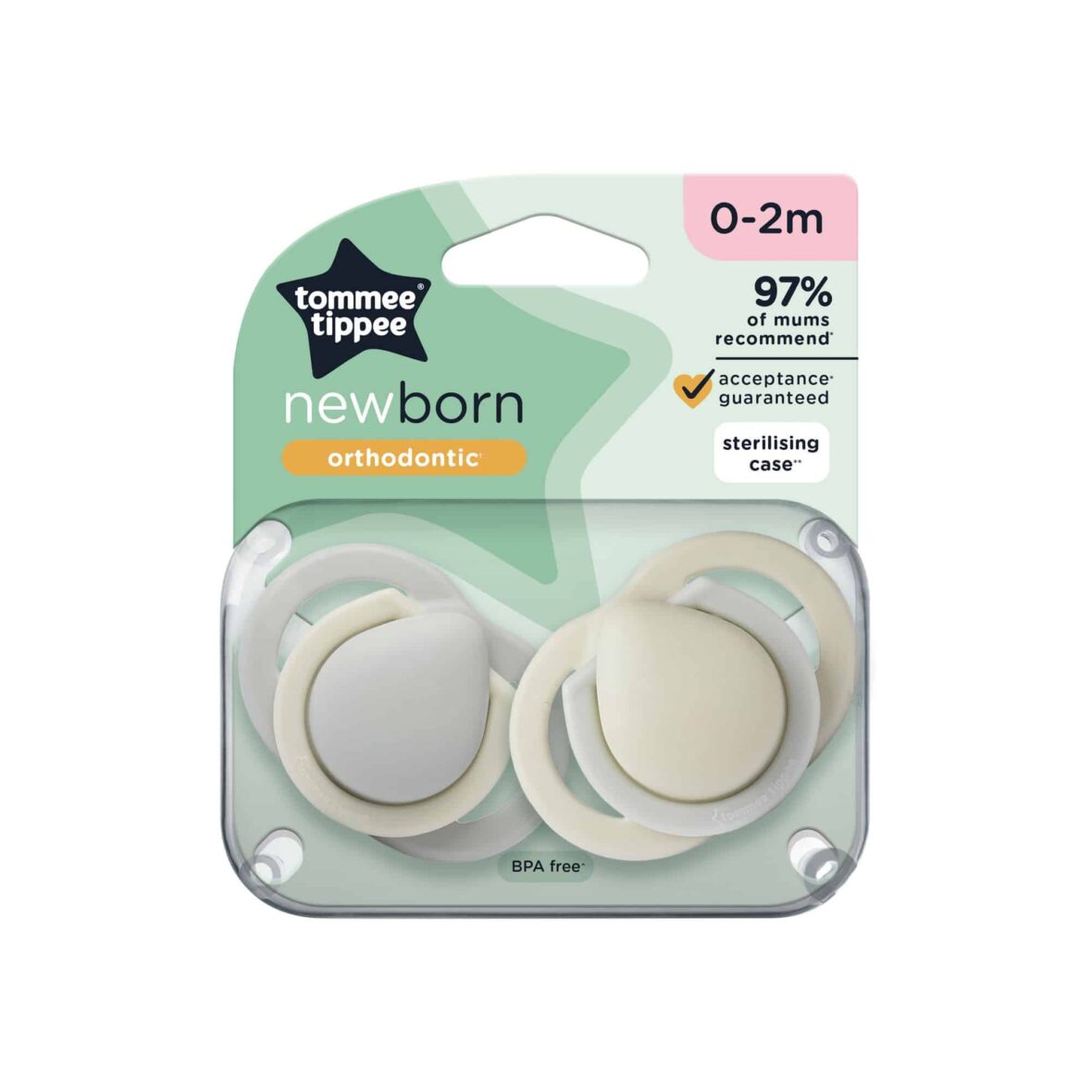 Tommee Tippee Lot de 2 sucettes newborn 0-2m Gris
