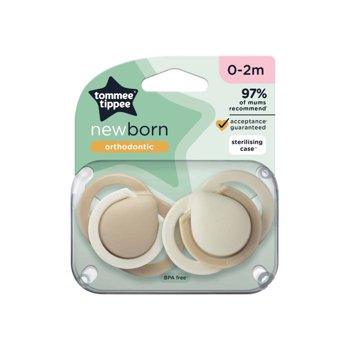 Tommee Tippee Lot de 2 sucettes newborn 0-2m Sage Nude