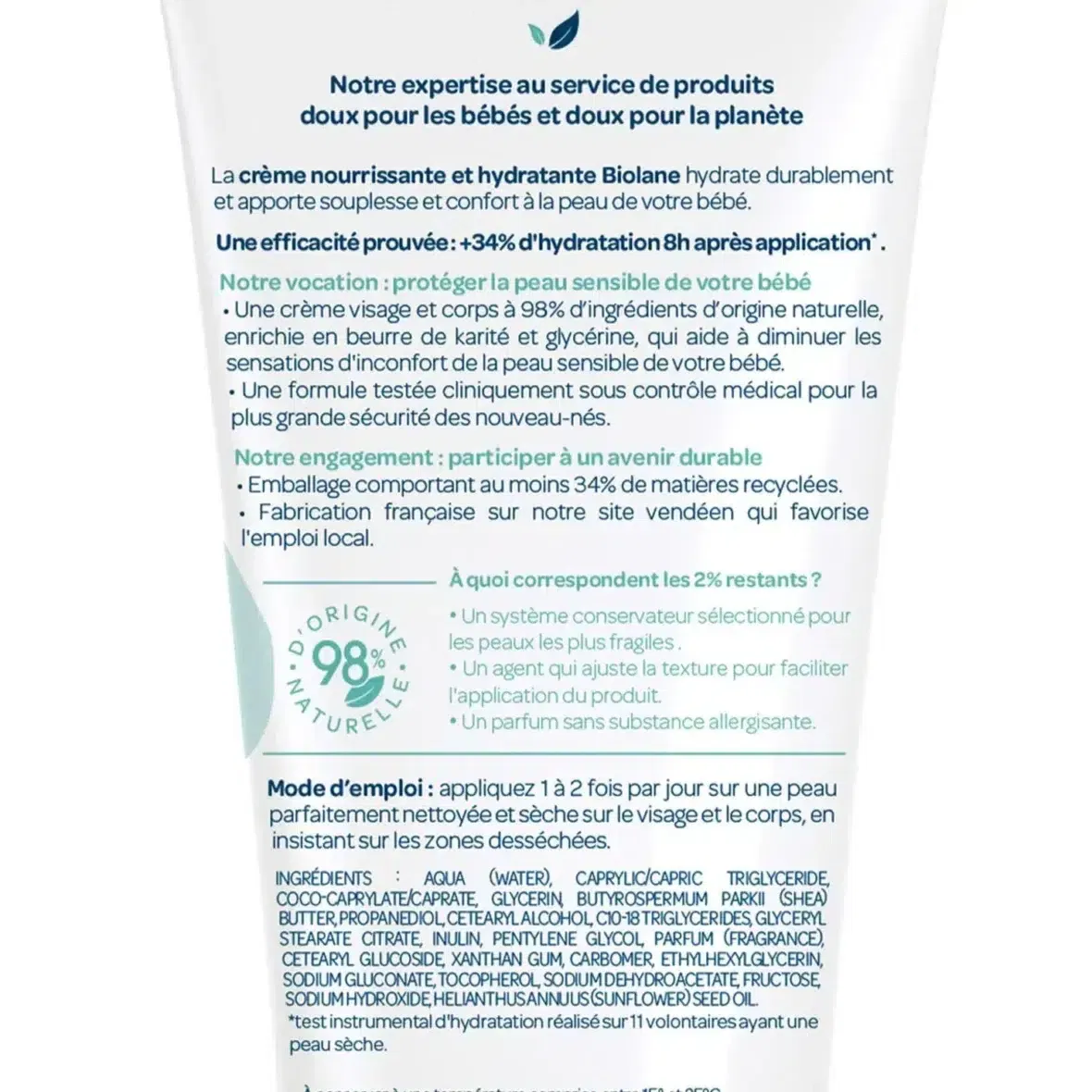 Biolane Crème nourrissante et hydratante Vert et blanc 100 ml – 2 – bebemaman.ma