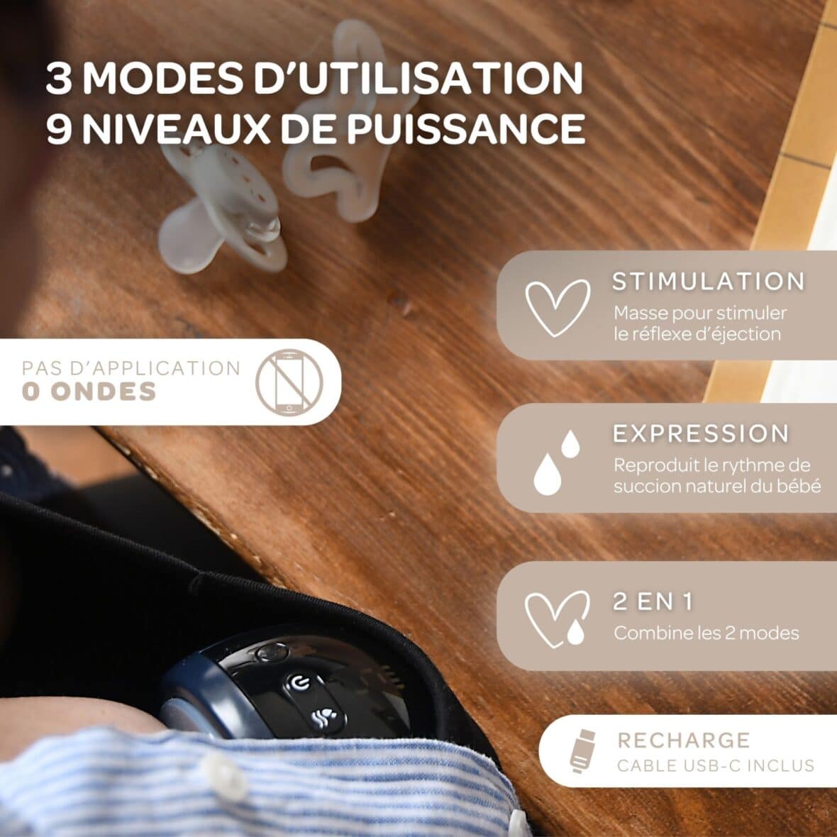 Bebemaman Beaba Tire-lait électrique mains libres nomade Night blue 2