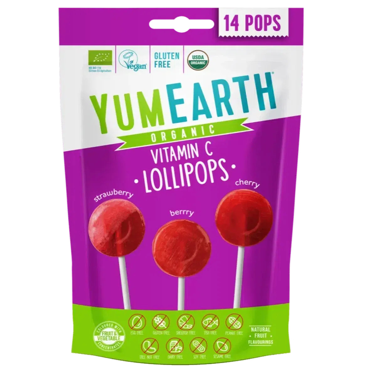 YumEarth Sucettes Bio Pops Fruits Rouges et Vitamine C