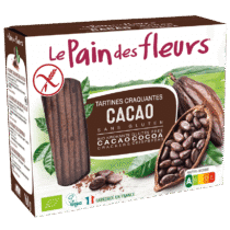 Découvrez les tartines craquantes bio au cacao Le Pain des Fleurs : sans gluten, sans sucre ajouté, idéales pour un petit-déjeuner sain et gourmand.