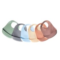 Yummy Bavoir en Silicone avec Poche 9m+ Gris prix Maroc | Bebemaman.ma