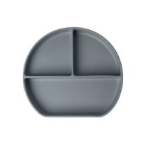 Yummy Assiette en Silicone Multi-Compartiments avec Ventouse - Gris avec 3 compartiments, anti-renversement, sans BPA. Passe au micro-ondes et lave-vaisselle.
