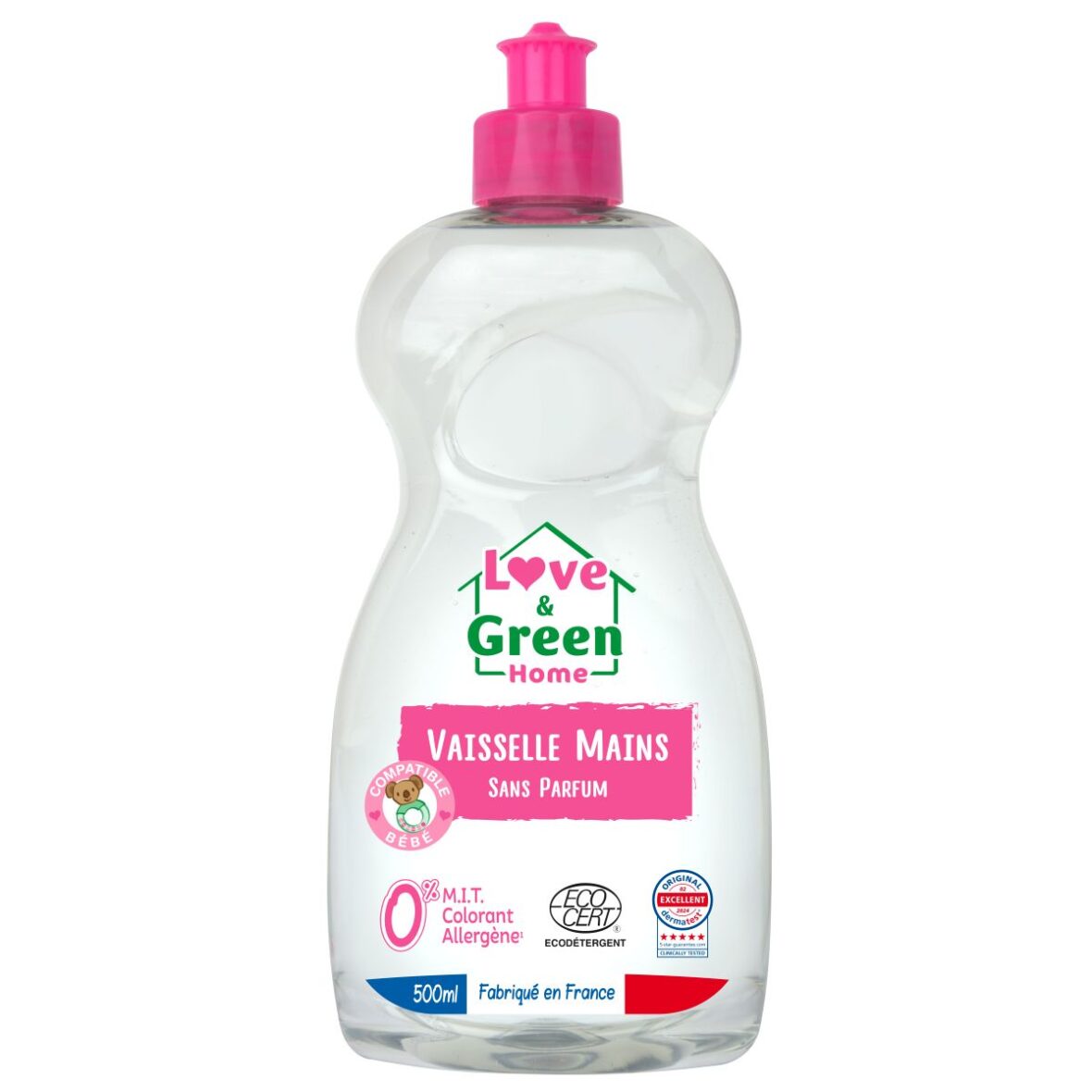 Love and Green Liquide vaisselle mains sans Parfum – 500ml