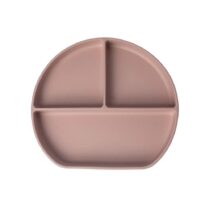 Yummy Assiette en Silicone Multi-Compartiments avec Ventouse - Rose Poudré avec 3 compartiments, anti-renversement, sans BPA. Passe au micro-ondes et lave-vaisselle.
