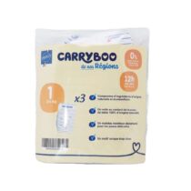 Découvrez les couches Carryboo Taille 1 (2-5kg), idéales pour les nouveau-nés. Douces, absorbantes et écologiques, en pack de 3 pour plus de praticité !