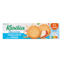 Craquez pour les biscuits Karéléa saveur pomme sans sucres ajoutés : croquants, fruités et riches en fibres. Une pause gourmande et saine à tout moment !